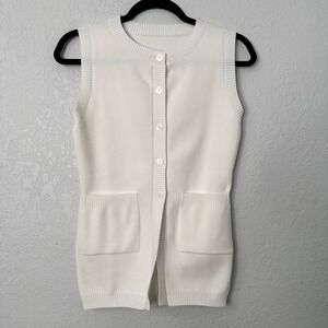 Commense Cream Button‎ Front Sleeveless Sweater Vest Top Size S Pockets